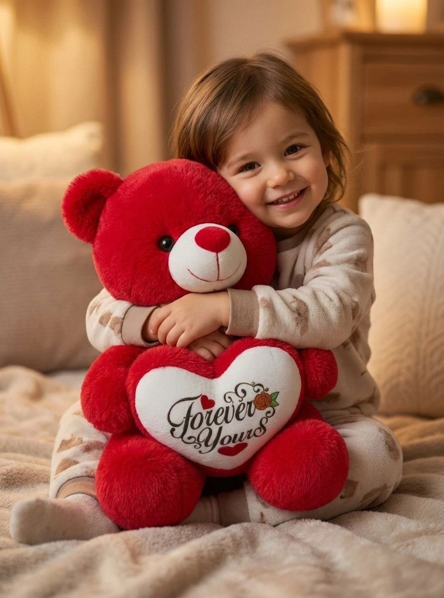Premium Red Stuffed Teddy Bear with "Forever Yours" Heart | Soft & Cuddly Plush Toy for Gifting (36 cm)