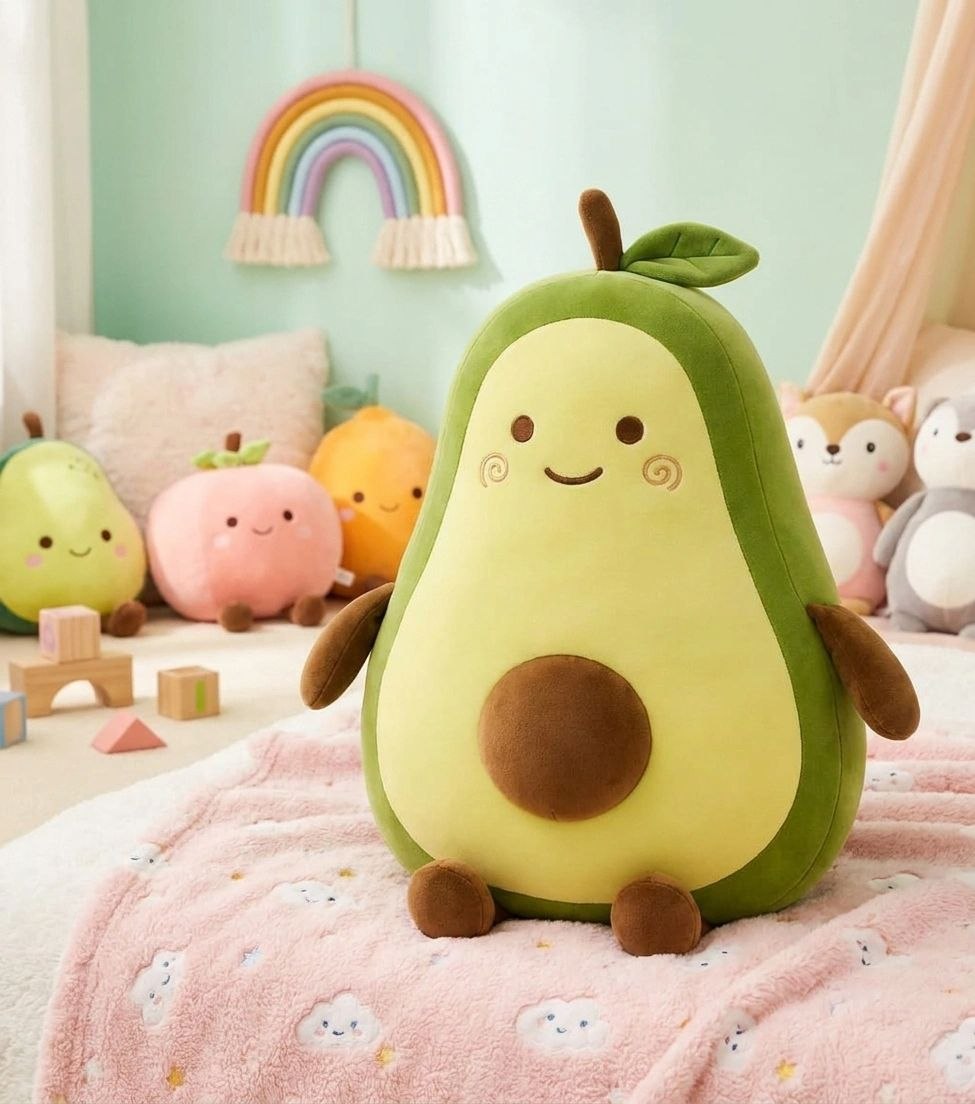 Adorable Avocado Stuffed Toy with Cute Face & Big Seed | Soft Cuddle & Fruit Plush Pillow