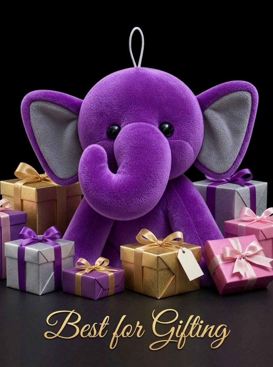Premium Purple & Grey Elephant Stuffed Toy with Soft E.F. Fabric & Cute Expressive Eyes | Huggable Plush Animal