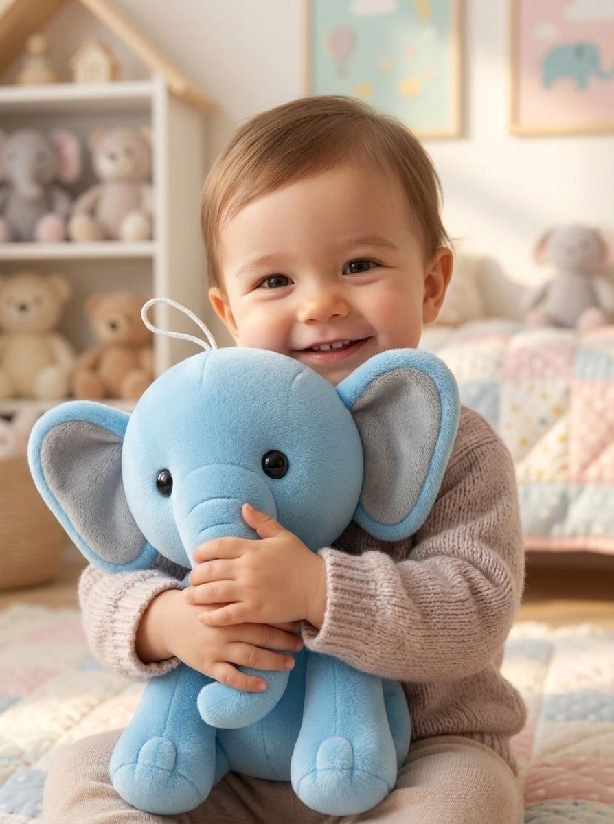 Premium Sky Blue & Grey Elephant Stuffed Toy with Soft E.F. Fabric & Cute Expressive Eyes | Huggable Plush Animal