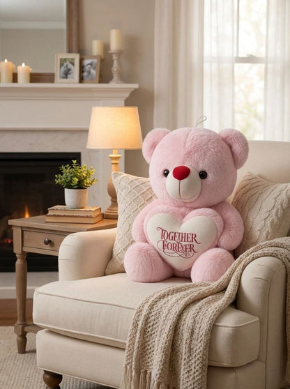 Premium Pink Stuffed Teddy Bear with "Together Forever" Heart | Soft & Cuddly Plush Toy for Gifting (36 cm)