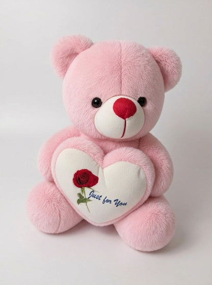 Premium Pink Stuffed Teddy Bear with "Just for You" Rose Heart | Soft & Cuddly Plush Toy for Gifting (36 cm)