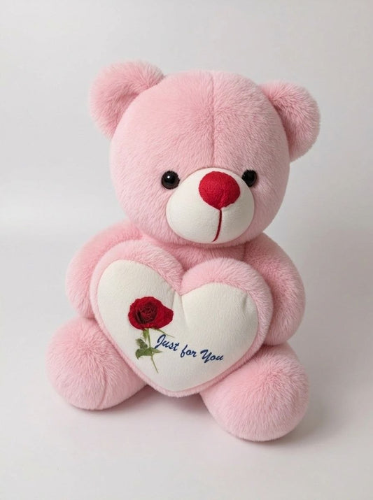 Premium Pink Stuffed Teddy Bear with "Just for You" Rose Heart | Soft & Cuddly Plush Toy for Gifting (36 cm)