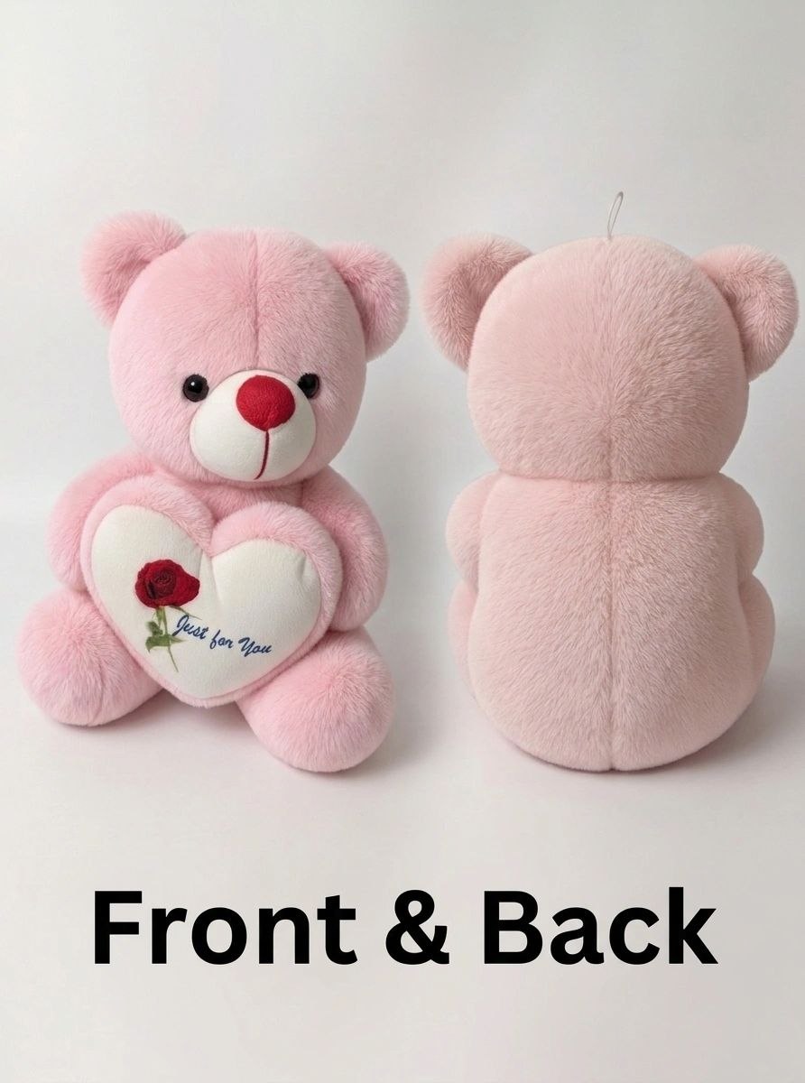 Premium Pink Stuffed Teddy Bear with "Just for You" Rose Heart | Soft & Cuddly Plush Toy for Gifting (36 cm)