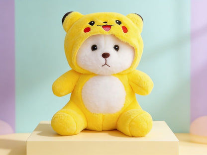 Premium White Stuffed Bear with Removable Yellow Hoodie | Soft & Cuddly Plush Toy (30 cm)