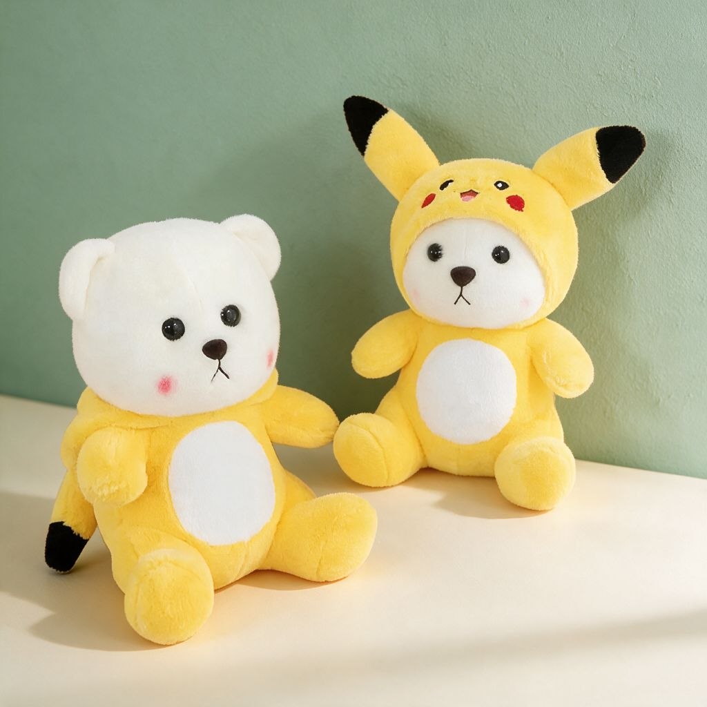 Premium White Stuffed Bear with Removable Yellow Hoodie | Soft & Cuddly Plush Toy (30 cm)