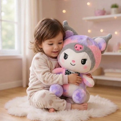 Premium Tie-Dye Kuromi Stuffed Toy with Attached Hoodie & Bow Tie | Soft Plush Toy (32 cm)