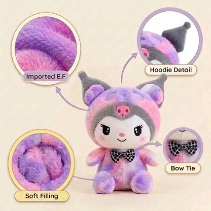 Premium Tie-Dye Kuromi Stuffed Toy with Attached Hoodie & Bow Tie | Soft Plush Toy (32 cm)