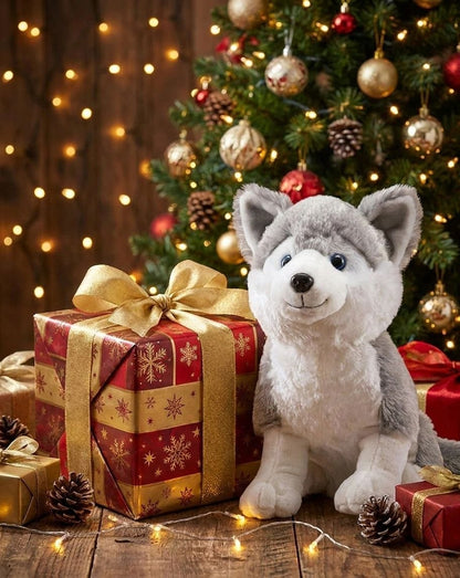 Premium Siberian Husky Stuffed Toy with Fluffy Tail & Realistic Ears | Soft Plush Toy (32 cm)