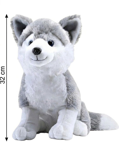Premium Siberian Husky Stuffed Toy with Fluffy Tail & Realistic Ears | Soft Plush Toy (32 cm)