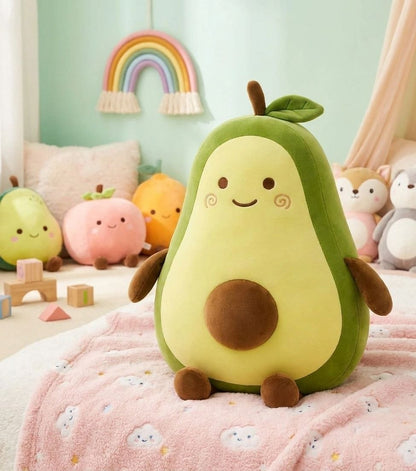 Adorable Avocado Stuffed Toy with Cute Face & Big Seed | Soft Cuddle & Fruit Plush Pillow