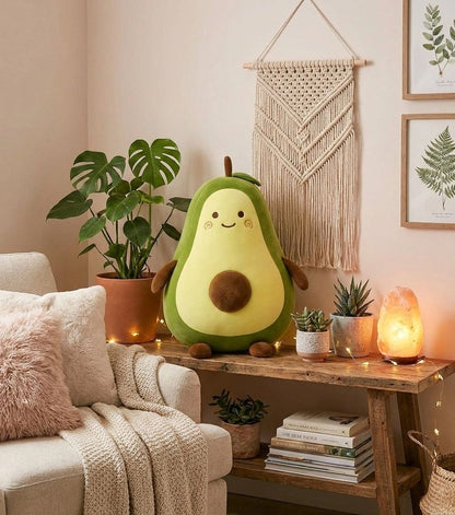 Adorable Avocado Stuffed Toy with Cute Face & Big Seed | Soft Cuddle & Fruit Plush Pillow