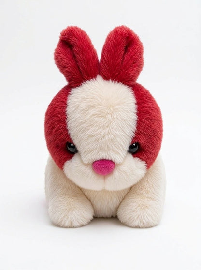Adorable Red & White Bunny Rabbit Stuffed Toy with Long Ears & Pink Nose | Soft Cuddle & Kids Play Plush Animal