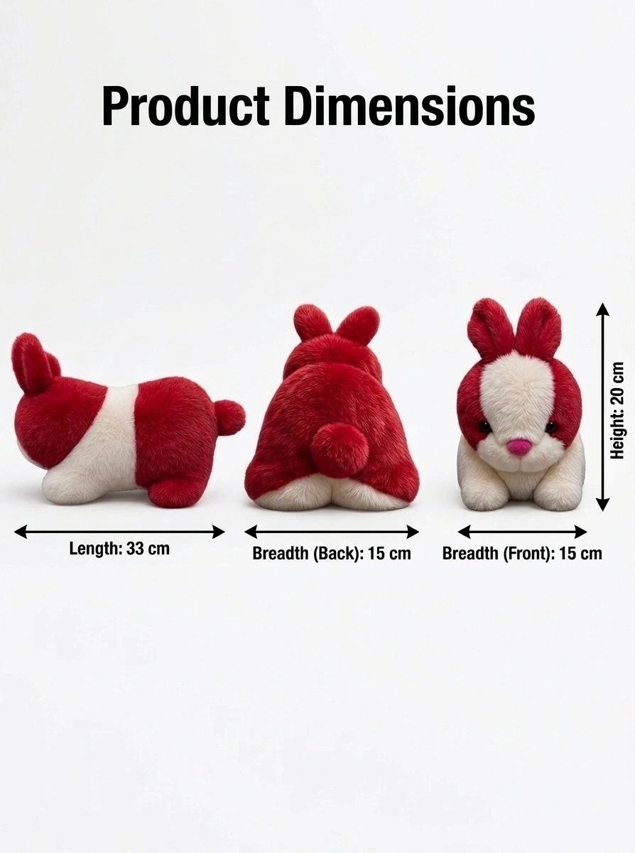 Adorable Red & White Bunny Rabbit Stuffed Toy with Long Ears & Pink Nose | Soft Cuddle & Kids Play Plush Animal