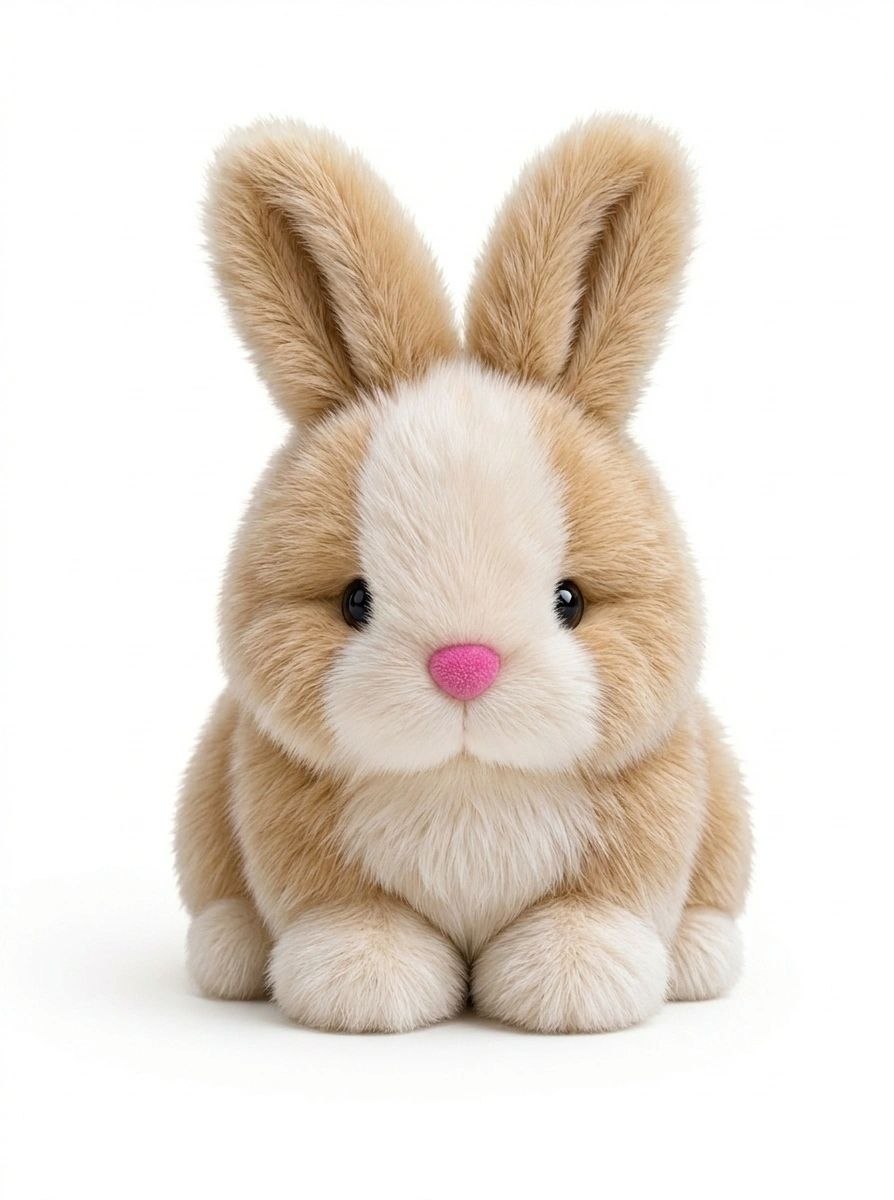 Premium Beige & White Fluffy Bunny Stuffed Toy with Long Ears & Pink Nose | Super Soft Cuddle Plush Animal