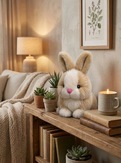 Premium Beige & White Fluffy Bunny Stuffed Toy with Long Ears & Pink Nose | Super Soft Cuddle Plush Animal