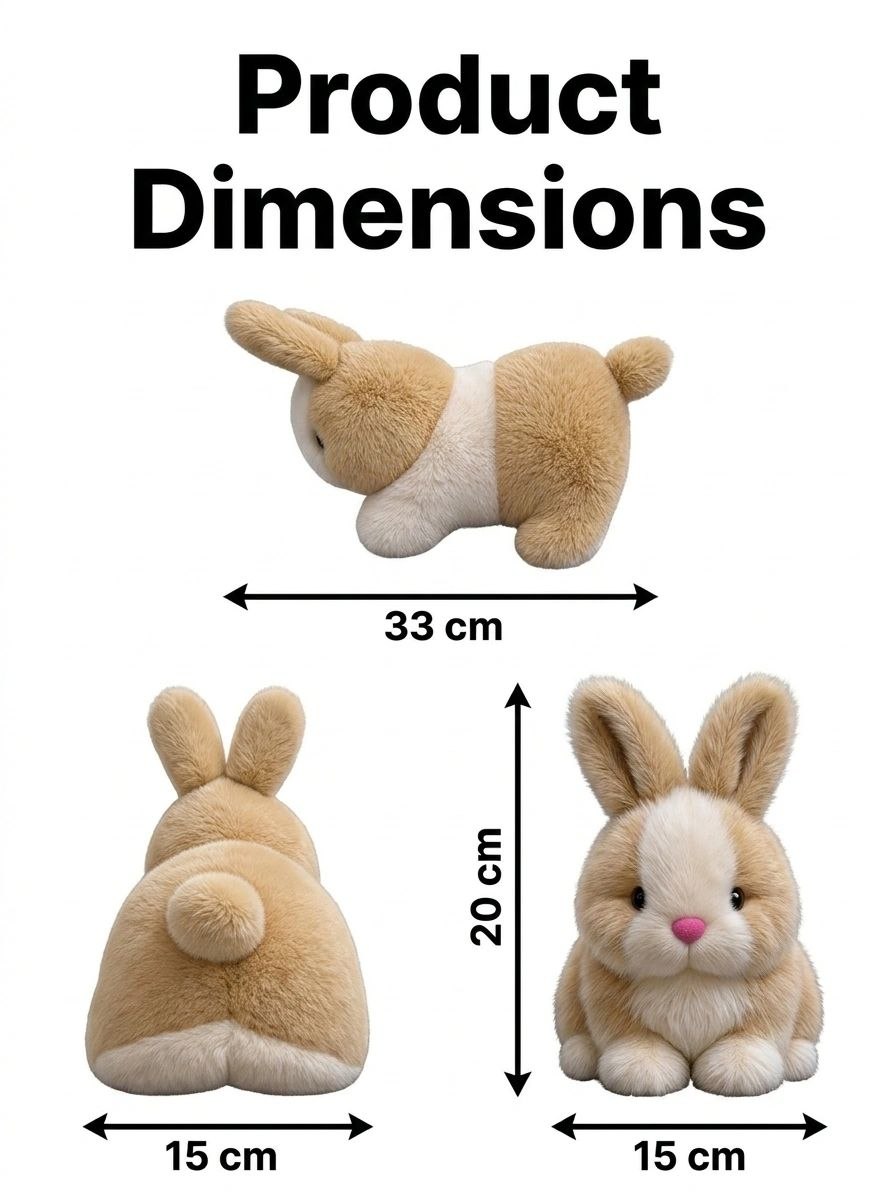 Premium Beige & White Fluffy Bunny Stuffed Toy with Long Ears & Pink Nose | Super Soft Cuddle Plush Animal