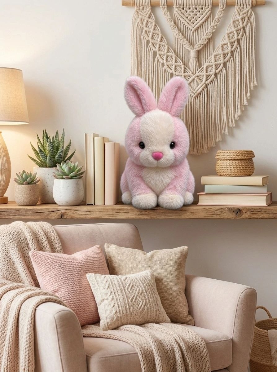 Premium Pink & White Fluffy Bunny Stuffed Toy with Long Ears & Cute Nose | Super Soft Cuddle Plush Animal