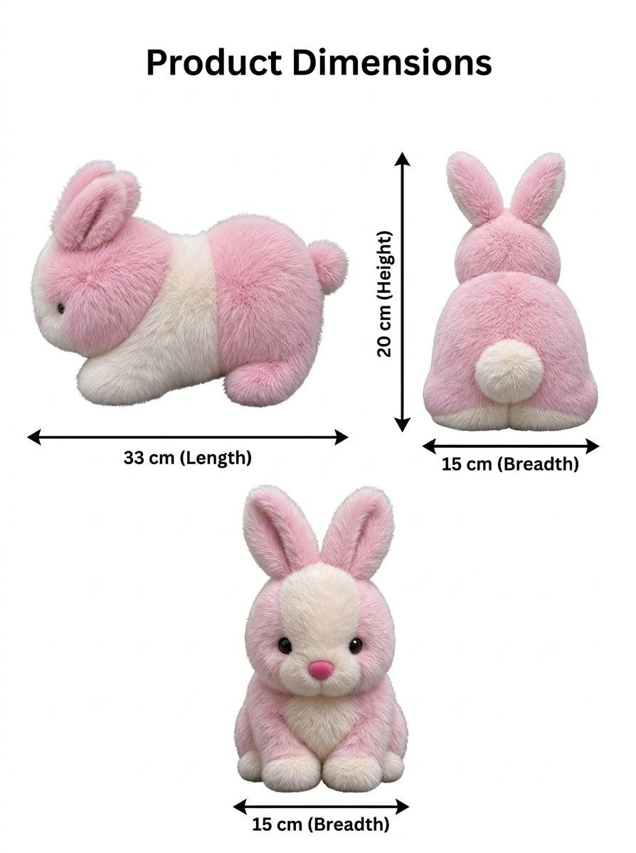 Premium Pink & White Fluffy Bunny Stuffed Toy with Long Ears & Cute Nose | Super Soft Cuddle Plush Animal