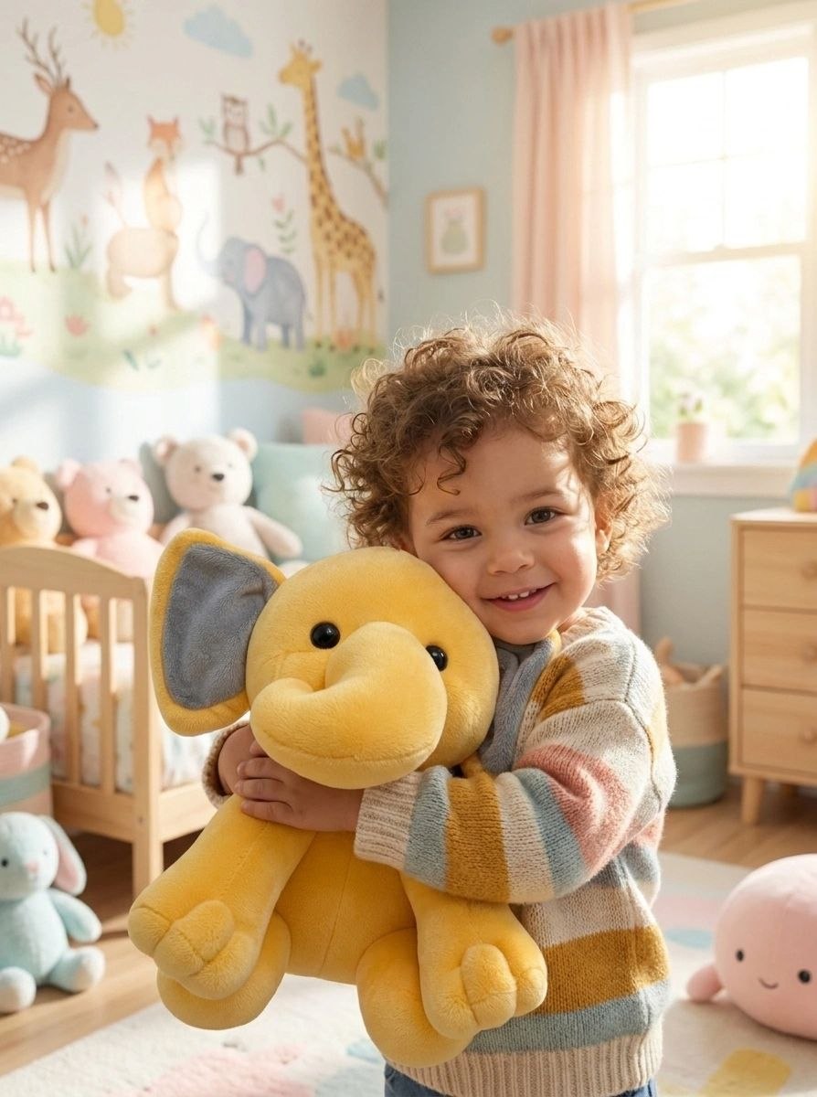 Premium Yellow & Grey Elephant Stuffed Toy with Soft E.F. Fabric & Cute Expressive Eyes | Huggable Plush Animal