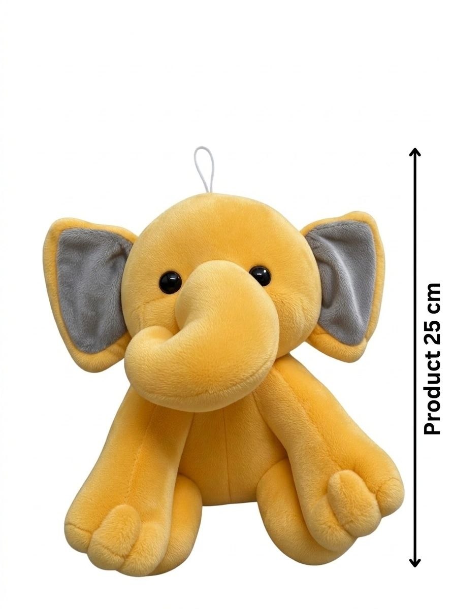 Premium Yellow & Grey Elephant Stuffed Toy with Soft E.F. Fabric & Cute Expressive Eyes | Huggable Plush Animal