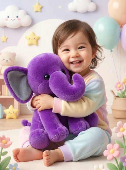 Premium Purple & Grey Elephant Stuffed Toy with Soft E.F. Fabric & Cute Expressive Eyes | Huggable Plush Animal