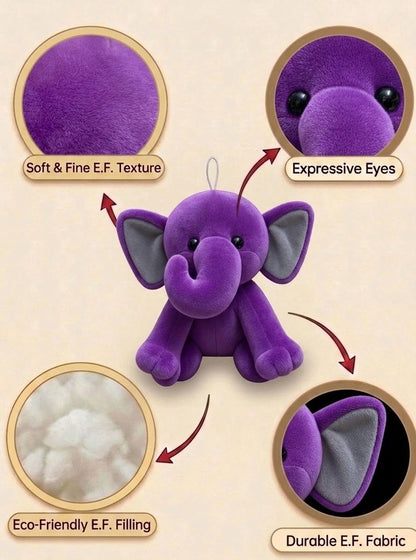 Premium Purple & Grey Elephant Stuffed Toy with Soft E.F. Fabric & Cute Expressive Eyes | Huggable Plush Animal
