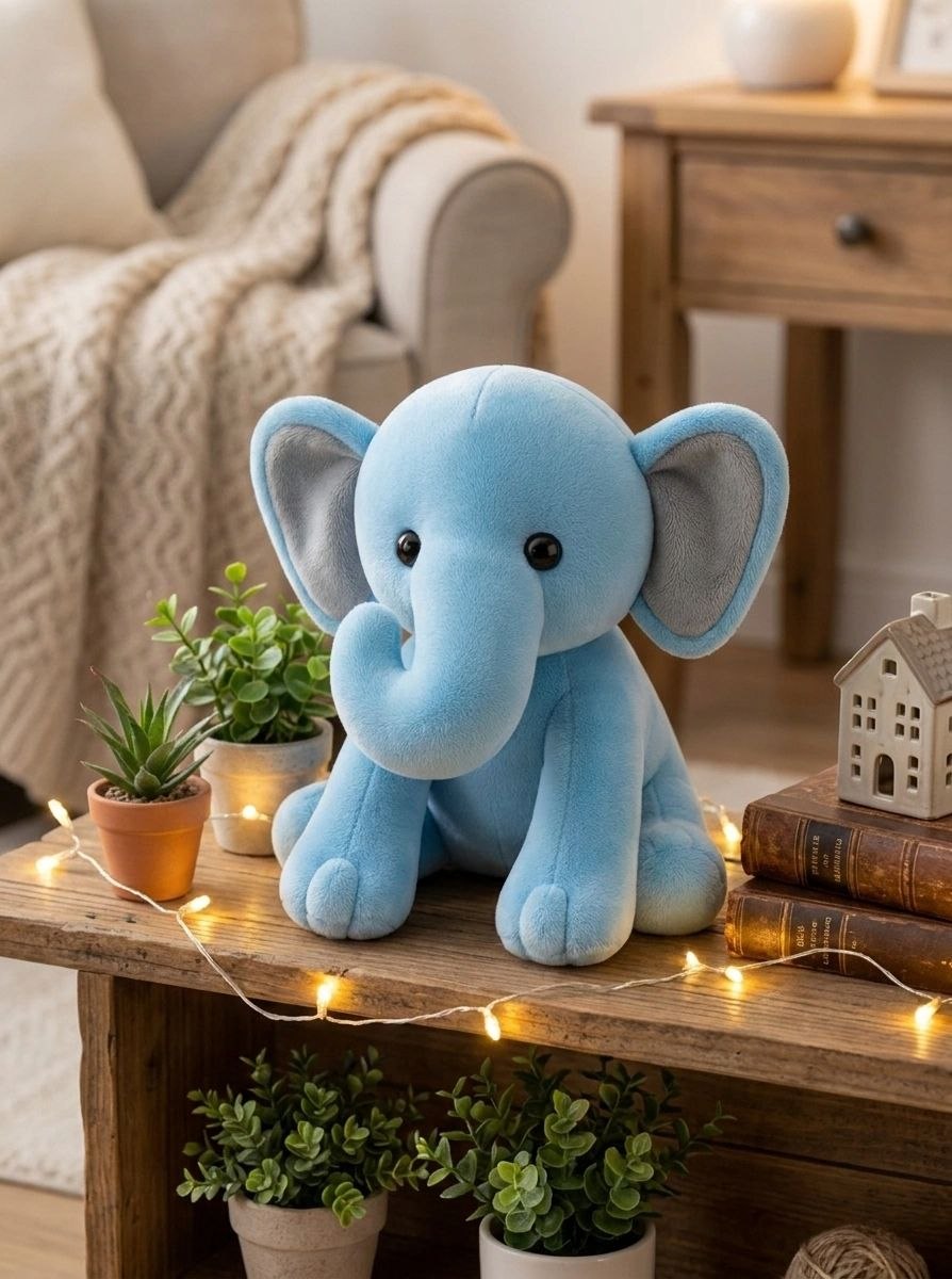 Premium Sky Blue & Grey Elephant Stuffed Toy with Soft E.F. Fabric & Cute Expressive Eyes | Huggable Plush Animal