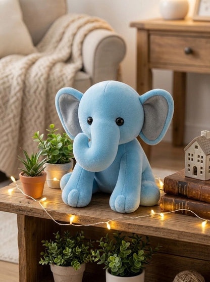Premium Sky Blue & Grey Elephant Stuffed Toy with Soft E.F. Fabric & Cute Expressive Eyes | Huggable Plush Animal
